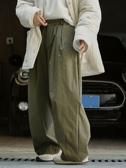 Japanese retro silhouette high waisted wide leg casual pants, loose and slimming, cotton padded thick warm pants for women