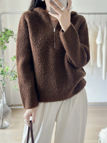 Wool Autumn Winter Lazy Style Casual Warm Sweater Elegant Versatile Hooded Sweatshirt Knitwear Women