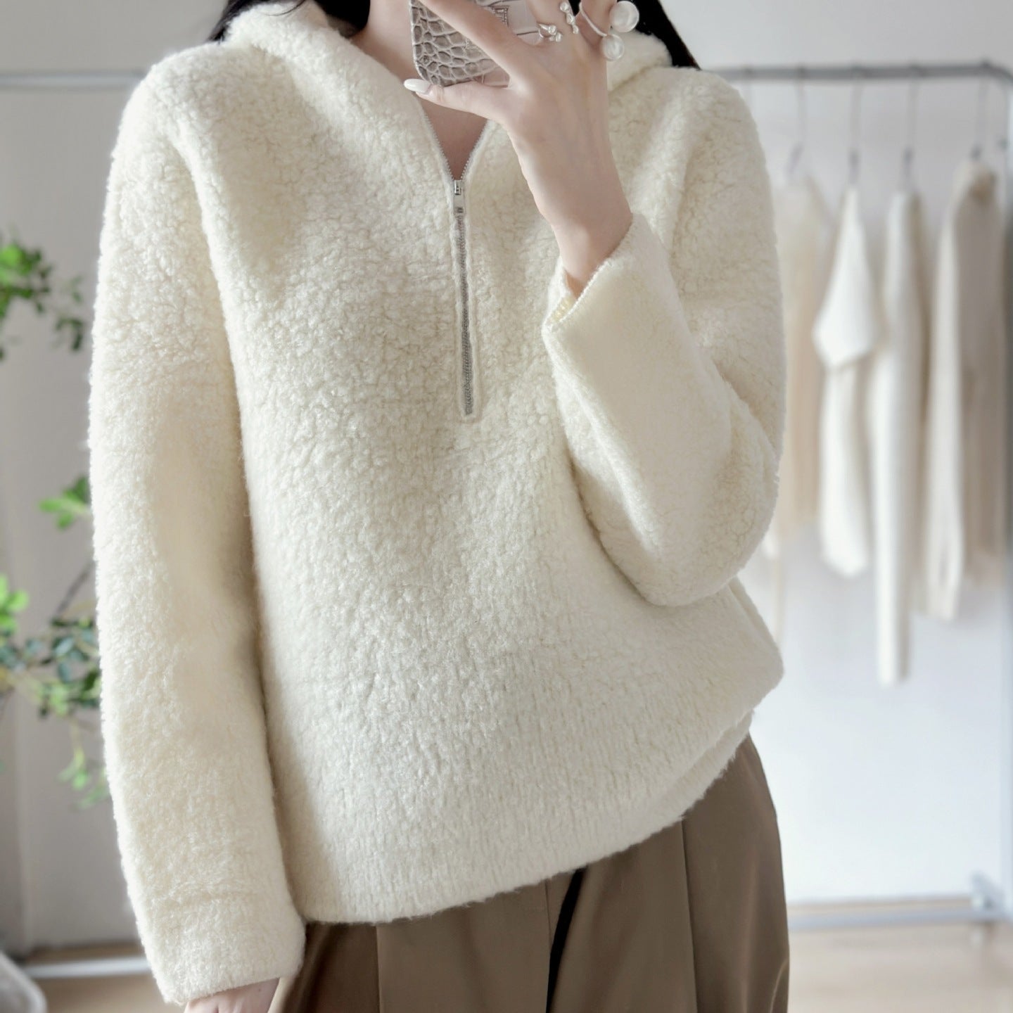 Wool Autumn Winter Lazy Style Casual Warm Sweater Elegant Versatile Hooded Sweatshirt Knitwear Women