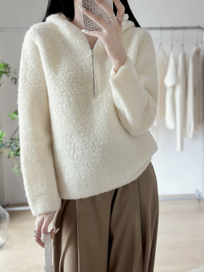 Wool Autumn Winter Lazy Style Casual Warm Sweater Elegant Versatile Hooded Sweatshirt Knitwear Women