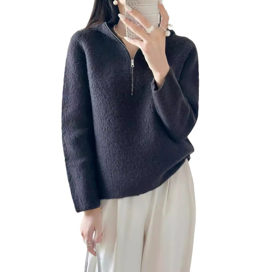 Wool Autumn Winter Lazy Style Casual Warm Sweater Elegant Versatile Hooded Sweatshirt Knitwear Women