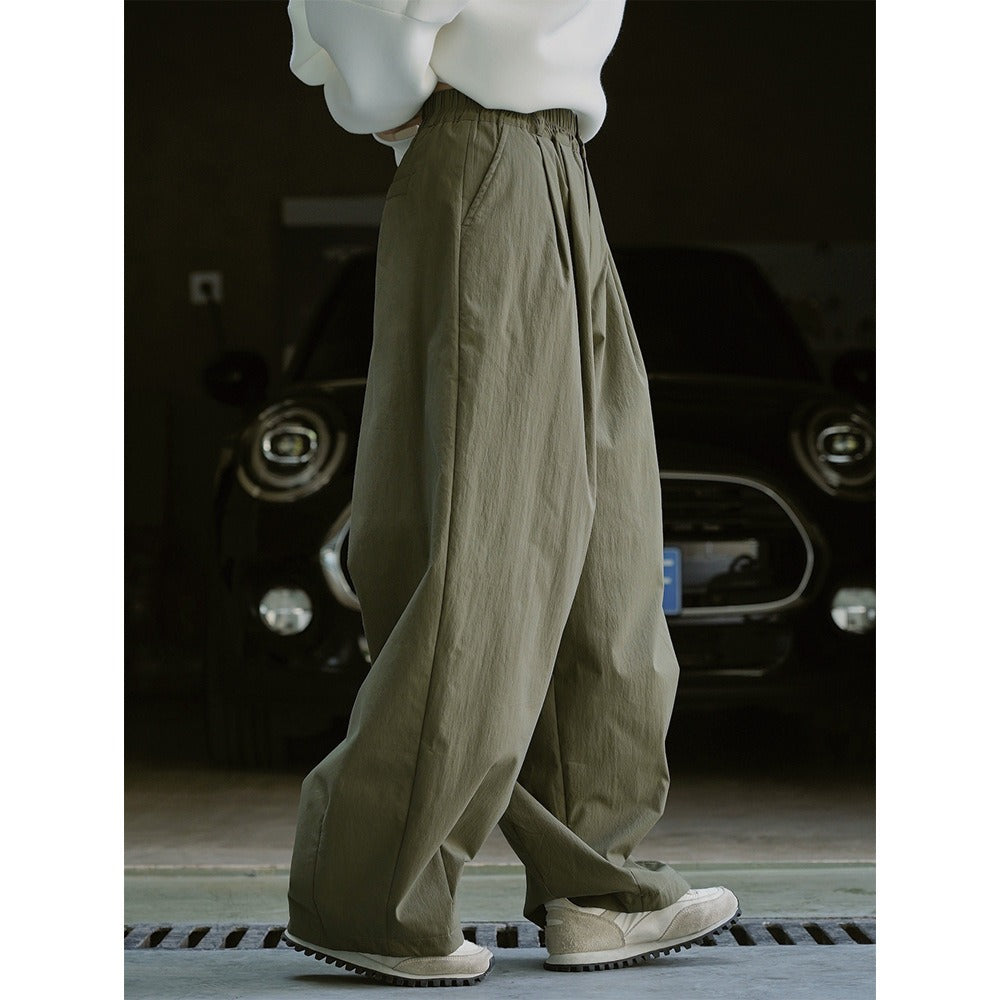 Japanese retro silhouette high waisted wide leg casual pants, loose and slimming, cotton padded thick warm pants for women