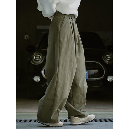 Japanese retro silhouette high waisted wide leg casual pants, loose and slimming, cotton padded thick warm pants for women