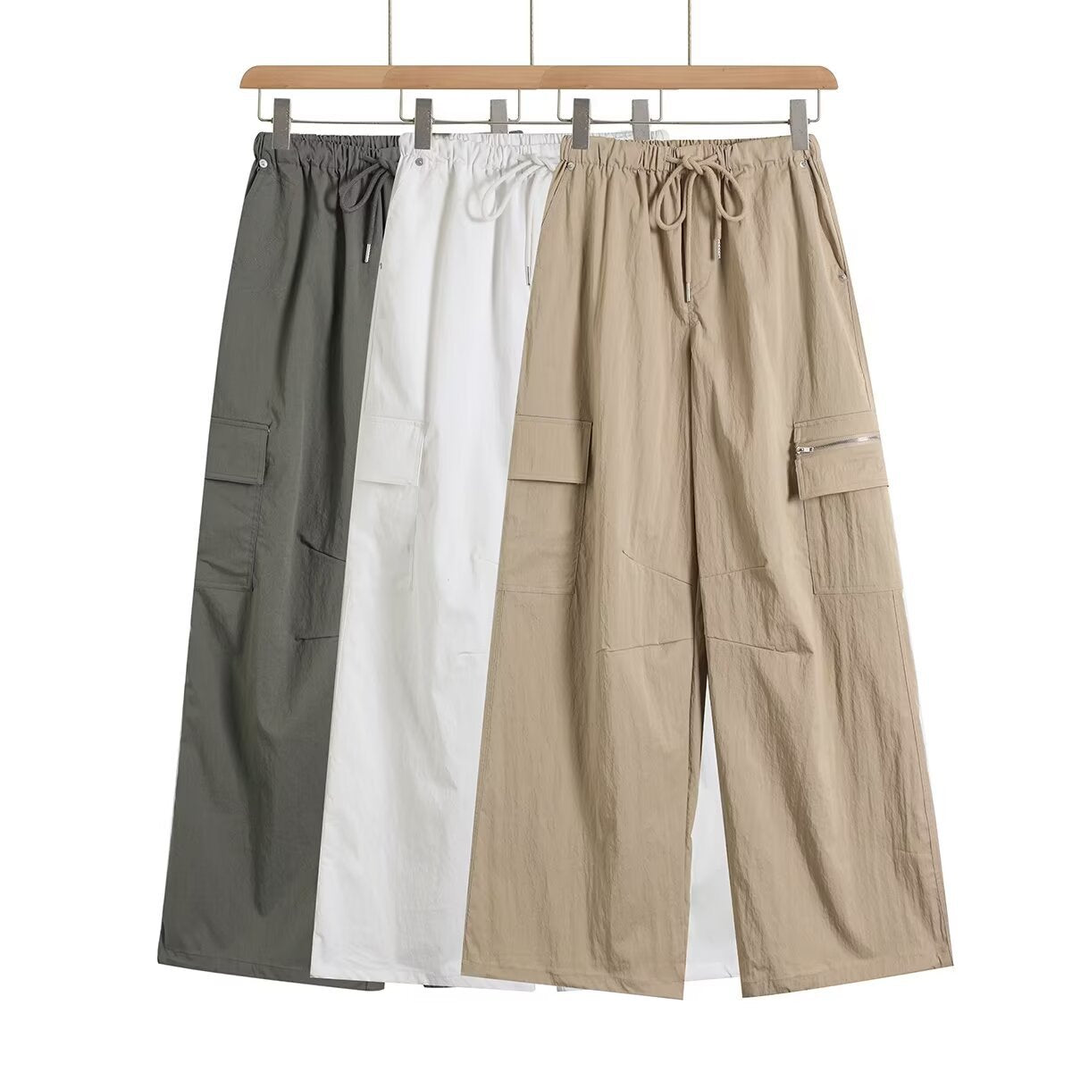 High waisted elastic drawstring loose wide leg pants