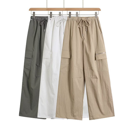 High waisted elastic drawstring loose wide leg pants