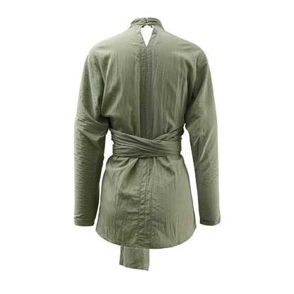 French retro cross tie top, women's autumn new style, personalized design sense, irregular slim fit, slimming shirt