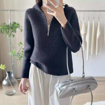 Wool Autumn Winter Lazy Style Casual Warm Sweater Elegant Versatile Hooded Sweatshirt Knitwear Women