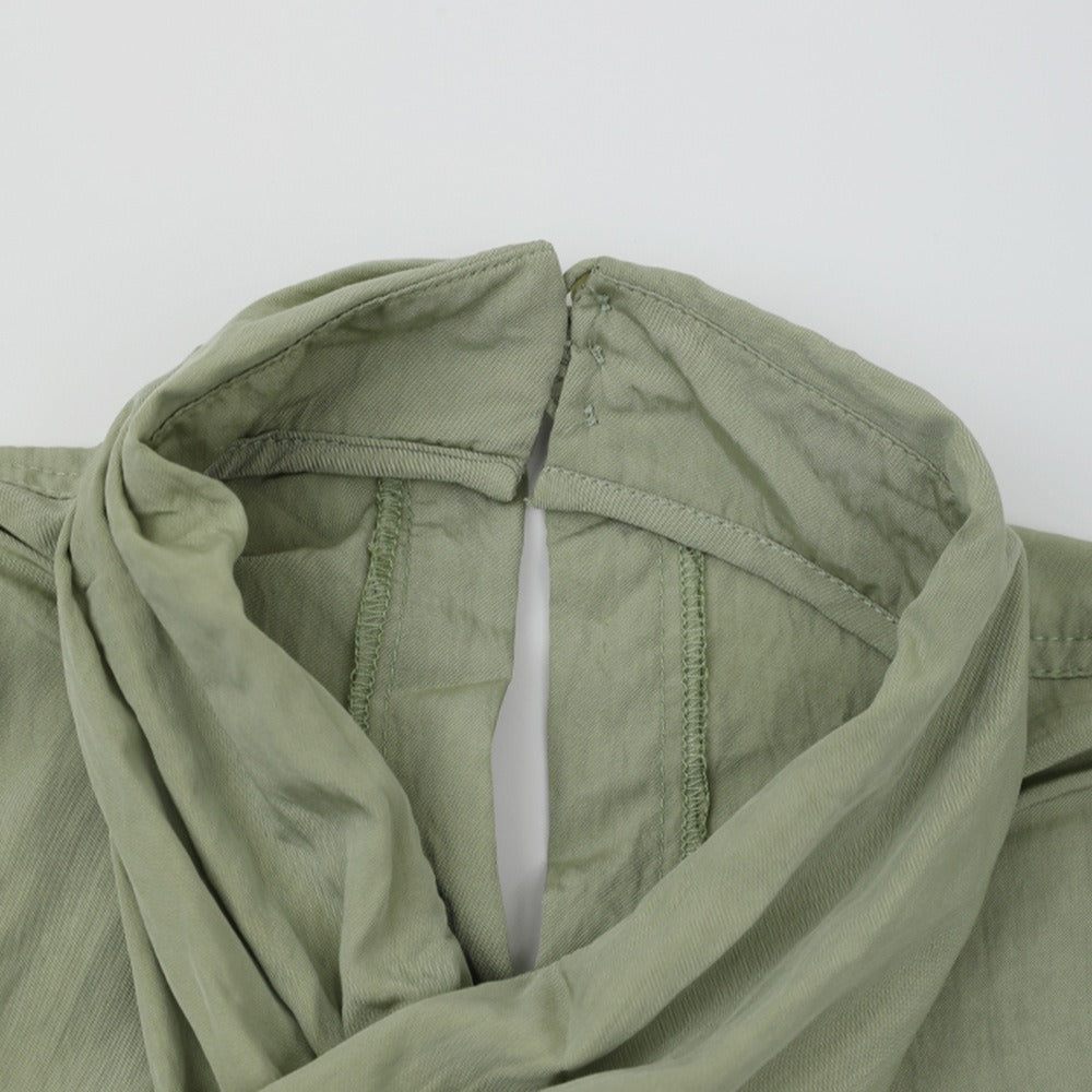 French retro cross tie top, women's autumn new style, personalized design sense, irregular slim fit, slimming shirt